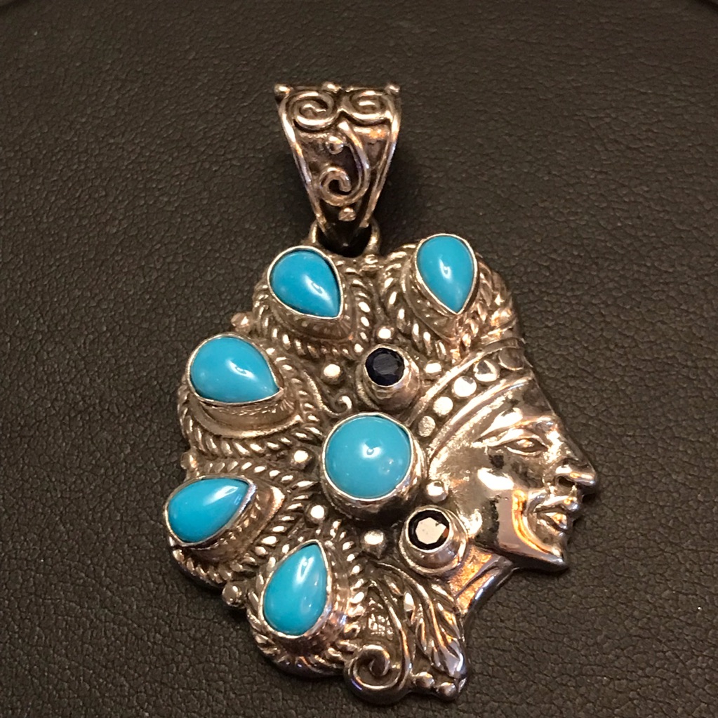 Sleeping Beauty Pendant Sterling Silver , Turquoise